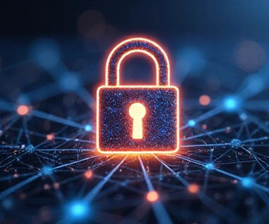 A padlock icon integrated with network lines, symbolizing data security and encryption.