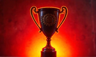 Abstract trophy with neon red and yellow glow