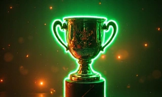 Abstract trophy with neon green and orange glow